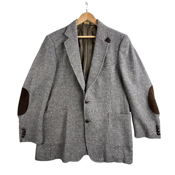 VTG his Blazer Sport Coat Men Medium Brown Tweed Elbow Patch Jacket USA Made 90s - Picture 1 of 15